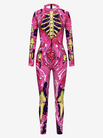 Rojo de sandíaTraje monstruo ajustado Halloween mono de halloween zentai mono de Halloween de esqueleto aterrador negro para mujer mono de licra y licra