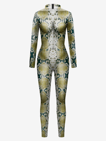 Verde PallidoTuta animale aderente halloween tuta zentai tuta leopardata da donna body scheletro Halloween spaventoso lycra spandex tuta