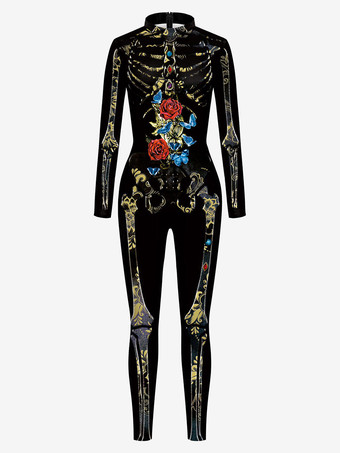 negro Traje monstruo ajustado Halloween mono de halloween zentai mono de Halloween de esqueleto aterrador negro para mujer mono de licra y licra