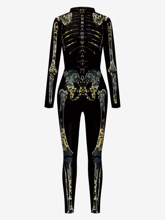 Traje monstruo ajustado Halloween mono de halloween zentai mono de Halloween de esqueleto aterrador negro para mujer mono de licra y licra