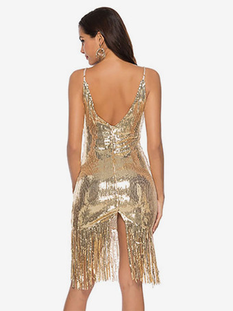1920 年代フラッパードレスレディースフリンジ V ネックグリッターシャンパンタッセル 20 年代パーティードレスレトロドレス