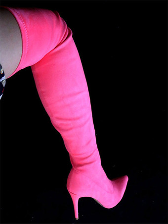 ソフトピンクオーバーニーブーツ ポインテッドトゥ ストレッチブーツ サイハイブーツ ハイヒール レディース