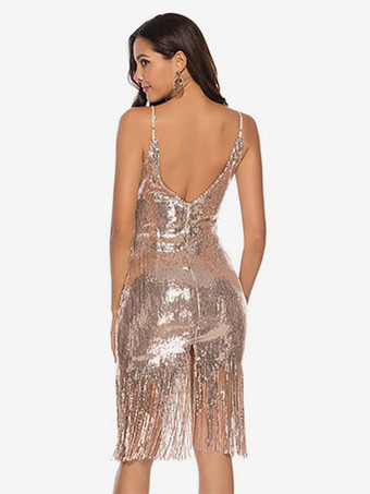 1920 年代フラッパードレスレディースフリンジ V ネックグリッターシャンパンタッセル 20 年代パーティードレスレトロドレス