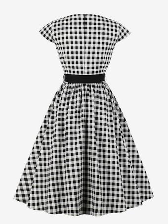 Vestiti Anni 50 donna Abiti Nero abiti anni 50 monocolore Cocktail Abito a  pieghe di pizzo maniche corte Abbigliamento Donna con scollo a V Estate