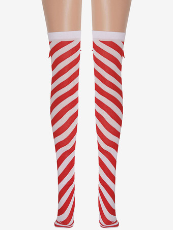 女性サロンストッキング赤ストライプニーハイソックスハロウィンコスプレ衣装アクセサリー