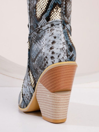 レディース ウエスタンブーツ スネークスキン ニーハイブーツ ブロックヒール ピンク カウガールブーツ