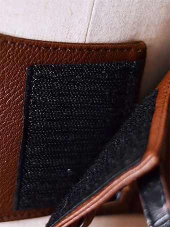 SteampunkロリータコルセットメタリックバックルPUブラウンロリータビスチェ