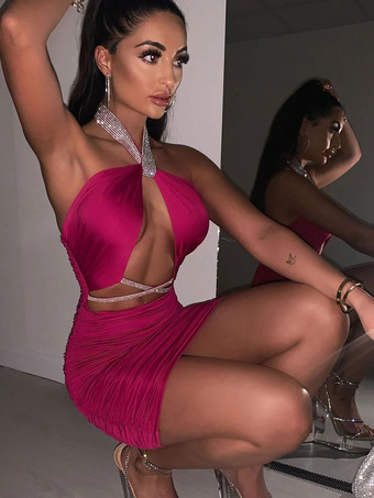 女性のためのクラブ ドレス ホルター セクシーなノースリーブ ポリエステル ツートン バックレス ローズ セクシーなドレス