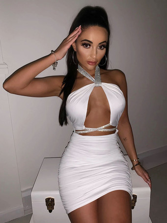 女性のためのクラブ ドレス ホルター セクシーなノースリーブ ポリエステル ツートン バックレス ローズ セクシーなドレス