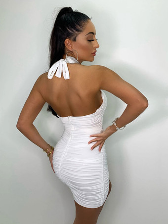 女性のためのクラブ ドレス ホルター セクシーなノースリーブ ポリエステル ツートン バックレス ローズ セクシーなドレス