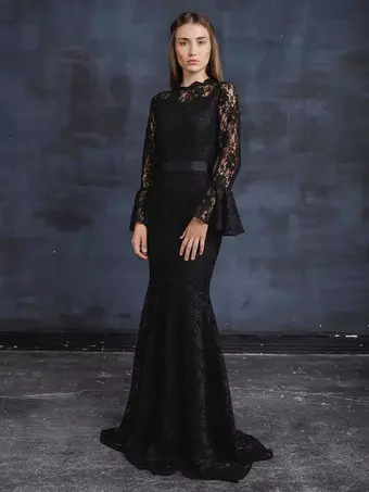 mermaid wedding dress with black sash Samantha Black Mermaid Wedding dress with See Through Bodice , Black Wedding Dress, Gothic Wedding Dress, Lace Wedding dress