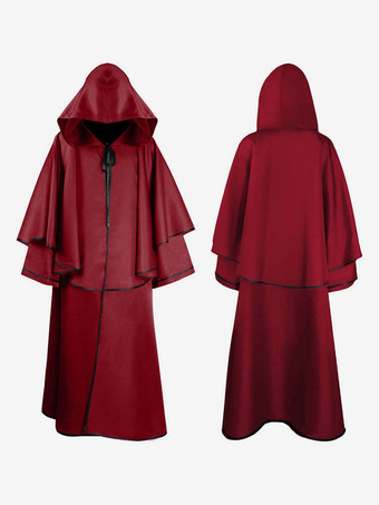 レッド 中世のケープハロウィーンフード付きローブ僧侶のマント バーガンディ