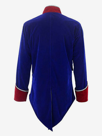 ブルーヴィンテージコート貴族スプリットフロントボタンツートンカラーベルベットオーバーコートビクトリア朝レトロ衣装用男