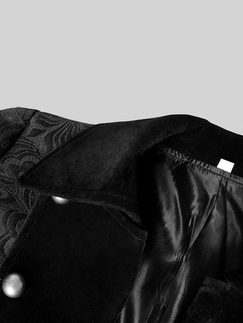 ブラックロングコートヴィンテージトップユーロスタイルフローラルプリント長袖ポリエステルファイバーオーバーコートレトロコスチューム男性用