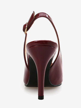 ハイヒール ポインテッドトゥ パンプス バーガンディー ピンヒール PU 9.5cm 無地 シューズ ハイヒールシューズ 調整可能なストラップ 結婚式 二次会 通勤用 仕事 キャバ 卒園式 卒園式 レディース靴