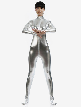 メタリック全身タイツ　ジャンプスーツ　シルバー　大人用　 ハロウィン