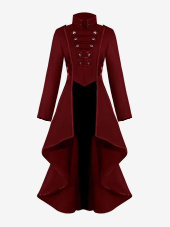 レッド 中世ルネッサンスハロウィンヴィンテージジャケットゴシック制服 バーガンディ