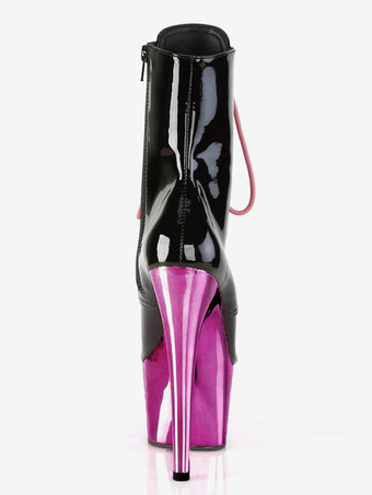 Botas de tacón alto sexy Punta redonda con cordones Cremallera Tacón de aguja Rave Club Botines negros Botas sexy Zapatos de baile de barra