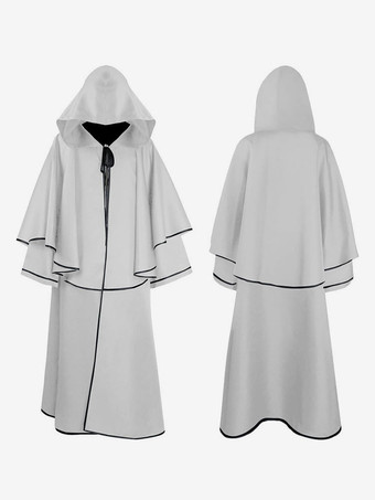 ホワイト 中世のケープハロウィーンフード付きローブ僧侶のマント バーガンディ