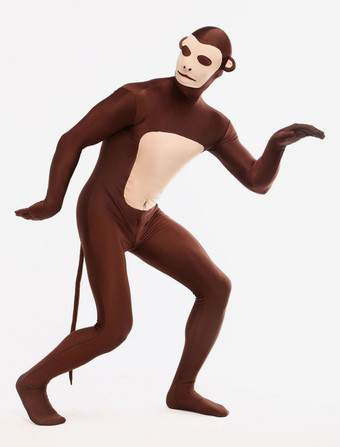 アニマル全身タイツ アニマルゼンタイ　ライクラ・スパンデックス　ダークチョコレートカラー　ユニセックス　フルボディ　サル　アニマル柄　大人用　 ハロウィン