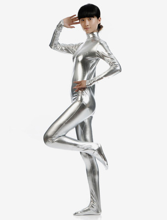 メタリック全身タイツ　ジャンプスーツ　シルバー　大人用　 ハロウィン