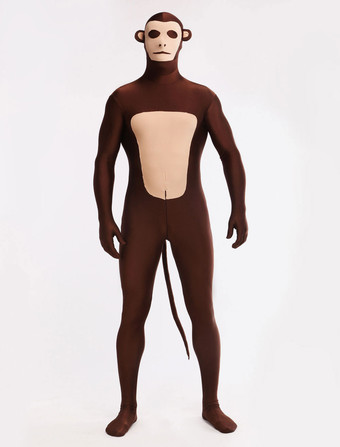 アニマル全身タイツ アニマルゼンタイ　ライクラ・スパンデックス　ダークチョコレートカラー　ユニセックス　フルボディ　サル　アニマル柄　大人用　 ハロウィン