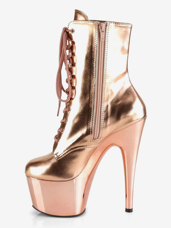 Botas de tacón alto sexy Punta redonda con cordones Cremallera Tacón de aguja Rave Club Botines negros Botas sexy Zapatos de baile de barra