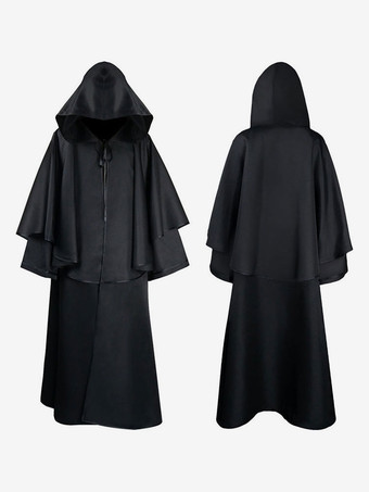 ブラック 中世のケープハロウィーンフード付きローブ僧侶のマント バーガンディ