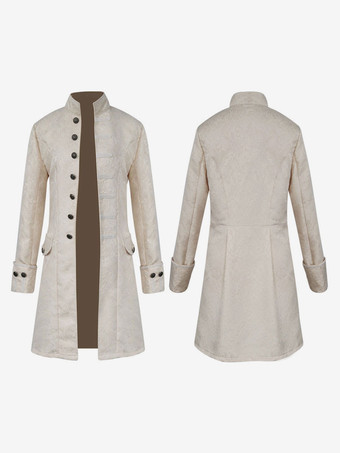 ホワイト 黒ミディ コート ヴィンテージ トップ ユーロ スタイル花柄長袖ポリエステル繊維オーバー コート レトロ衣装男 バーガンディ