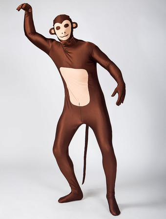 アニマル全身タイツ アニマルゼンタイ　ライクラ・スパンデックス　ダークチョコレートカラー　ユニセックス　フルボディ　サル　アニマル柄　大人用　 ハロウィン