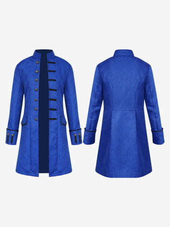 ブルー 黒ミディ コート ヴィンテージ トップ ユーロ スタイル花柄長袖ポリエステル繊維オーバー コート レトロ衣装男 バーガンディ