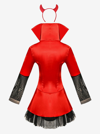 ハロウィン 女性デビルレッドポリエステル怖いショートドレスフルセットコスチューム