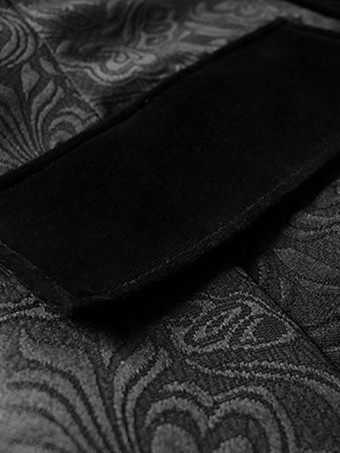 ブラックロングコートヴィンテージトップユーロスタイルフローラルプリント長袖ポリエステルファイバーオーバーコートレトロコスチューム男性用