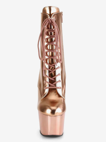 Botas de tacón alto sexy Punta redonda con cordones Cremallera Tacón de aguja Rave Club Botines negros Botas sexy Zapatos de baile de barra