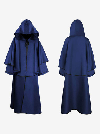 ブルー 中世のケープハロウィーンフード付きローブ僧侶のマント バーガンディ