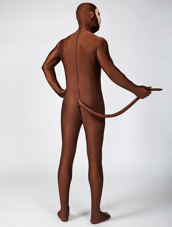 アニマル全身タイツ アニマルゼンタイ　ライクラ・スパンデックス　ダークチョコレートカラー　ユニセックス　フルボディ　サル　アニマル柄　大人用　 ハロウィン