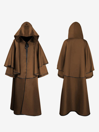 ブラウン 中世のケープハロウィーンフード付きローブ僧侶のマント バーガンディ