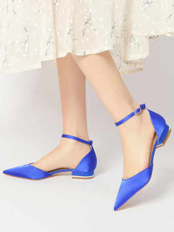 結婚式の靴サテンシャンパン先のとがったつま先ラインストーンブライダルシューズ