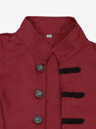 黒ミディ コート ヴィンテージ トップ ユーロ スタイル花柄長袖ポリエステル繊維オーバー コート レトロ衣装男 バーガンディ