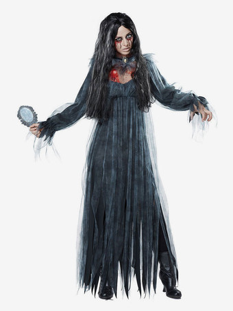 ハロウィン 女性のためのハロウィンゴースト花嫁コスチュームブラックレースロングドレスポリエステルホリデーデスコスチューム