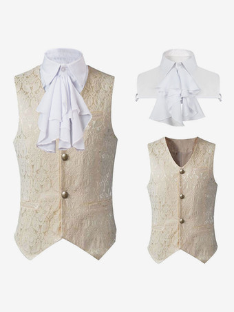 アプリコットブルーヴィンテージトップヴィンテージフリルノースリーブポリエステルポリエステル繊維チョッキレトロコスチューム男性用