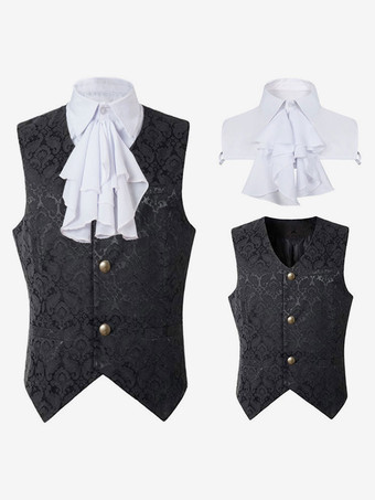 ブラック ブルーヴィンテージトップヴィンテージフリルノースリーブポリエステルポリエステル繊維チョッキレトロコスチューム男性用