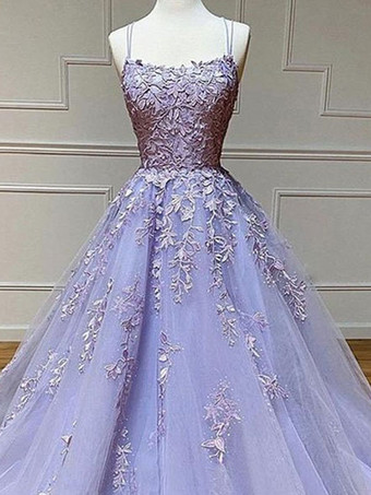 プロムドレスラベンダー A ライン V ネック ノースリーブ レースアップ バックレス クロス ロング レース パーティー ドレス 結婚式のゲストドレス 無料カスタマイズ