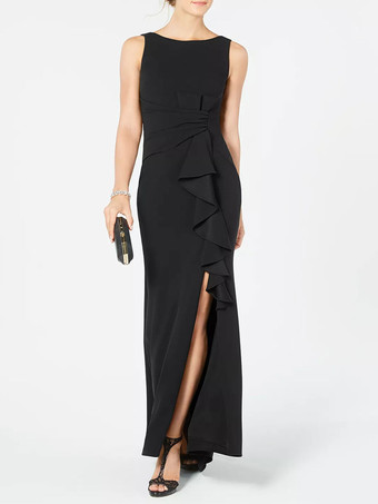 ブラックブライダルマザードレス バトーネック ノースリーブ プリーツシース ウェディングゲストドレス 無料カスタマイズ