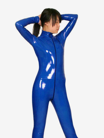Blue PVC Catsuit Front Zipper Bodysuit