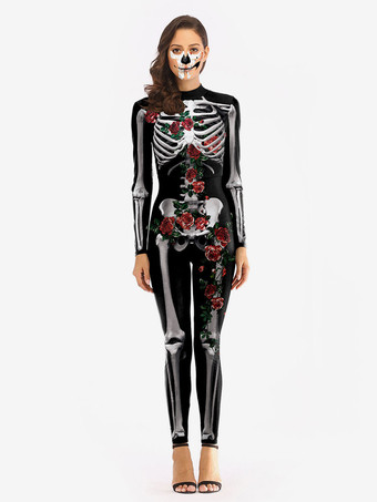 Black Women Halloween Jumpsuit Black Scary Skeleton Halloween Jumpsuit Lycra Spandex Catsuit Zentai