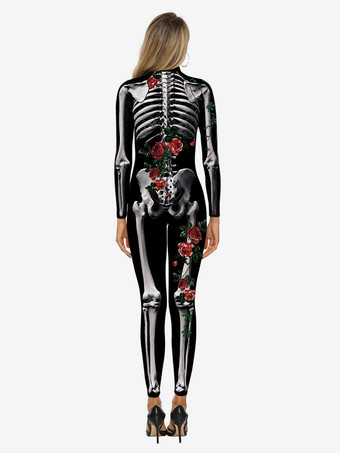 Women Halloween Jumpsuit Black Scary Skeleton Halloween Jumpsuit Lycra Spandex Catsuit Zentai