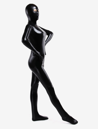 メタリック全身タイツ　ブラック　黒　目出し　ユニセックス　大人用　ボディスーツ　ジャンプスーツ　 ハロウィン　余興　歓送迎会　二次会　宴会　パーティー　忘年会
