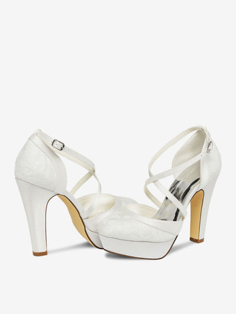 ブライダル パンプス クリスクロス ヴィンテージ チャンキー ヒール ウェディング シューズ プラットフォーム 女性