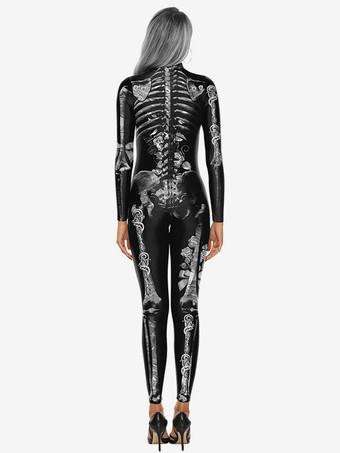 Women Halloween Jumpsuit Black Scary Skeleton Halloween Jumpsuit Lycra Spandex Catsuit Zentai